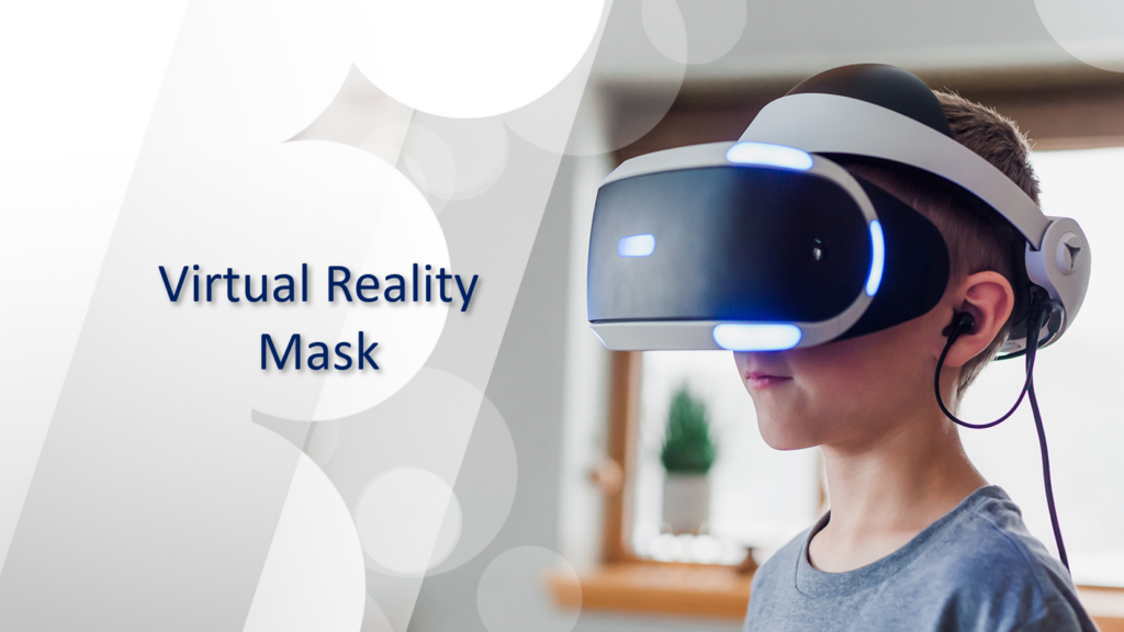 Head and shouldersof boy wearing a virtual reality mask.